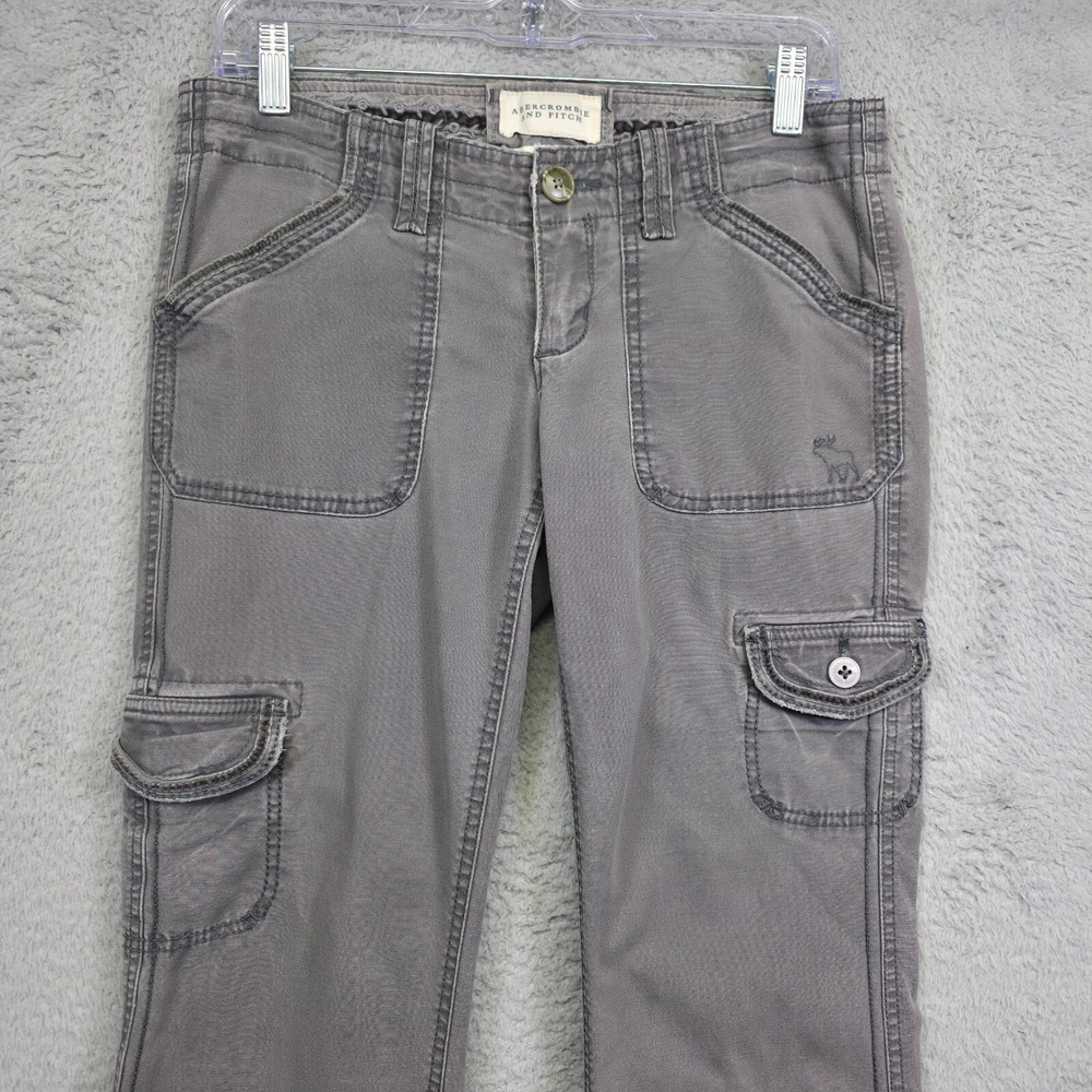 Vintage Abercrombie Fitch Cargo Pants Womens 2‎ Gray Flared Low Rise Y2K 31x32